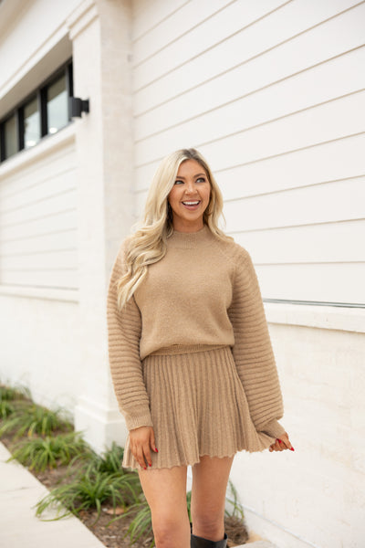 Gabrielle Pleated Skirt, Natural