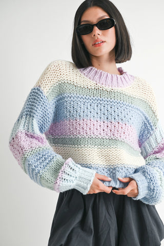 Chunky Knit Striped Sweater, Lilac Combo