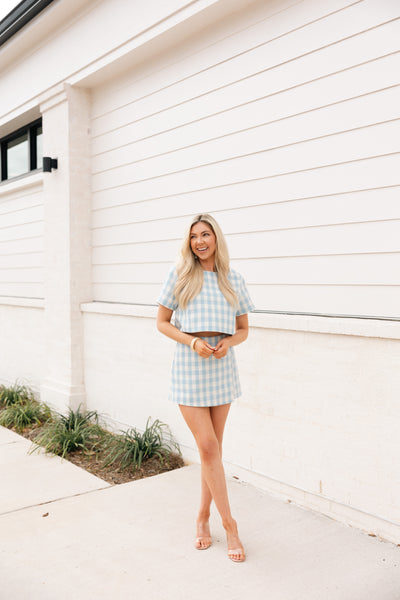 Gingham Wrap Skort, Light Blue