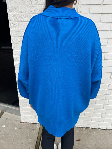 DOORBUSTER: Side Slit Oversized Sweater, Ocean Blue