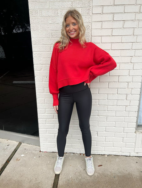 Easy Street Dupe Crop Sweater, Red