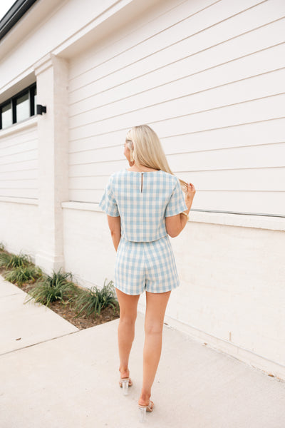 Gingham Wrap Skort, Light Blue