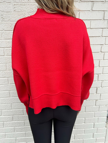 Easy Street Dupe Crop Sweater, Red