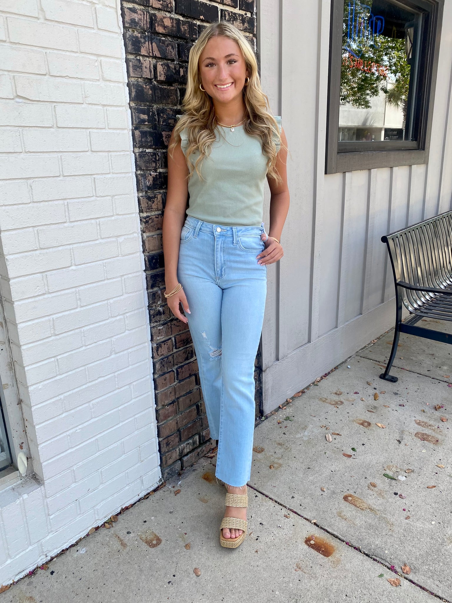 The Perfect Day Ruffle Knit Top, Sage
