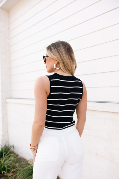 Striped Front Tie Sweater Top