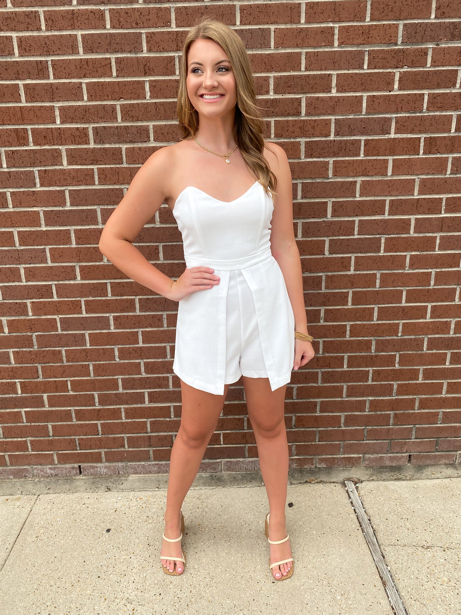 Follow Your Lead Strapless Romper, White