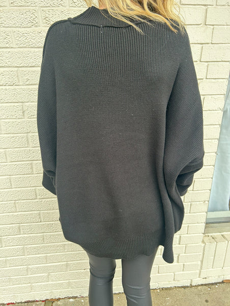 DOORBUSTER: Side Slit Oversized Sweater, Black