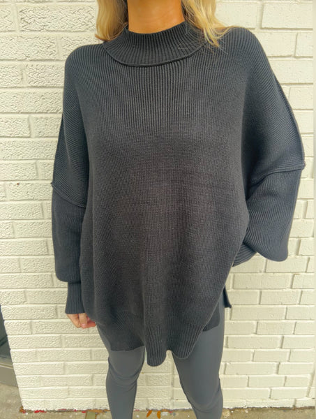 DOORBUSTER: Side Slit Oversized Sweater, Black