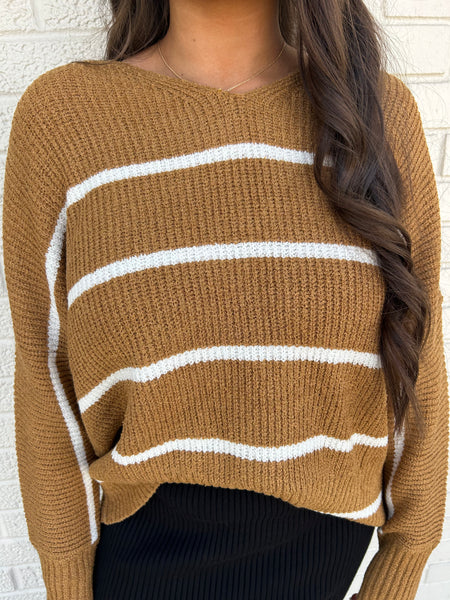 Fall Nights Striped Sweater, Brown/Ivory