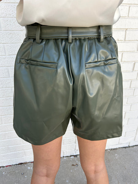 Make A Wish Faux Leather Shorts, Olive
