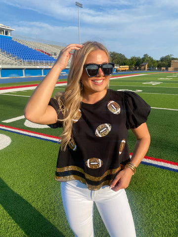 Gameday Ready Football Sequin Top, Black/Gold