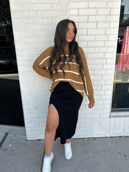 Fall Nights Striped Sweater, Brown/Ivory