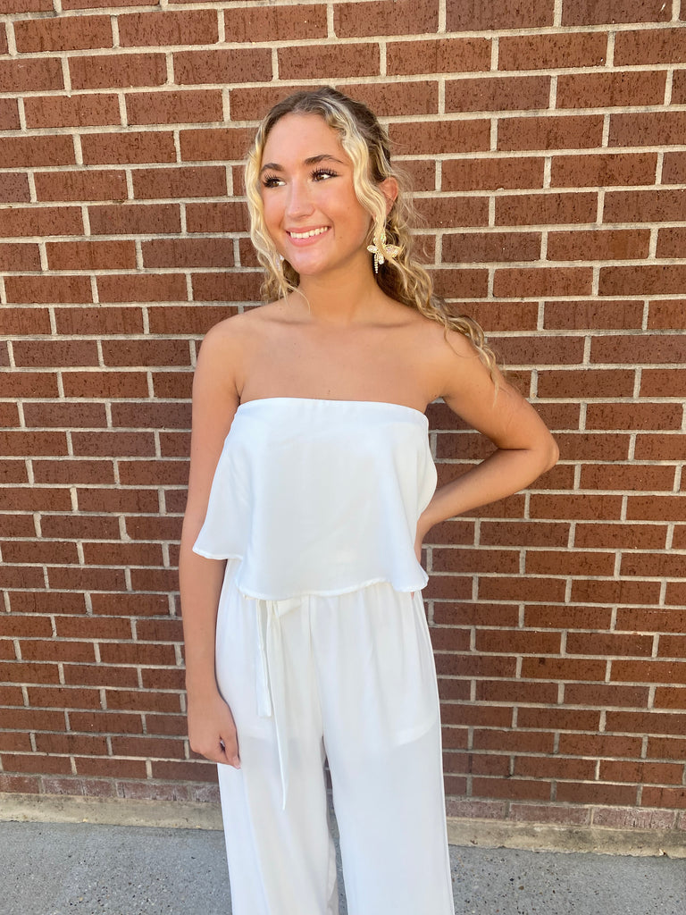 White tube cheap top jumpsuit