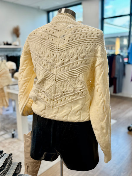 Lace Trim Sweater, Cream