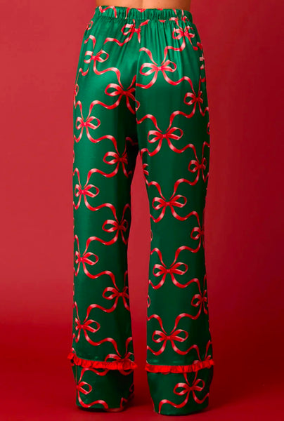 Bow Print PJ Set, Green/Red