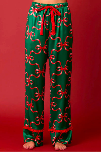 Bow Print PJ Set, Green/Red