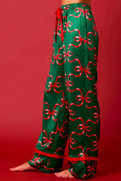 Bow Print PJ Set, Green/Red