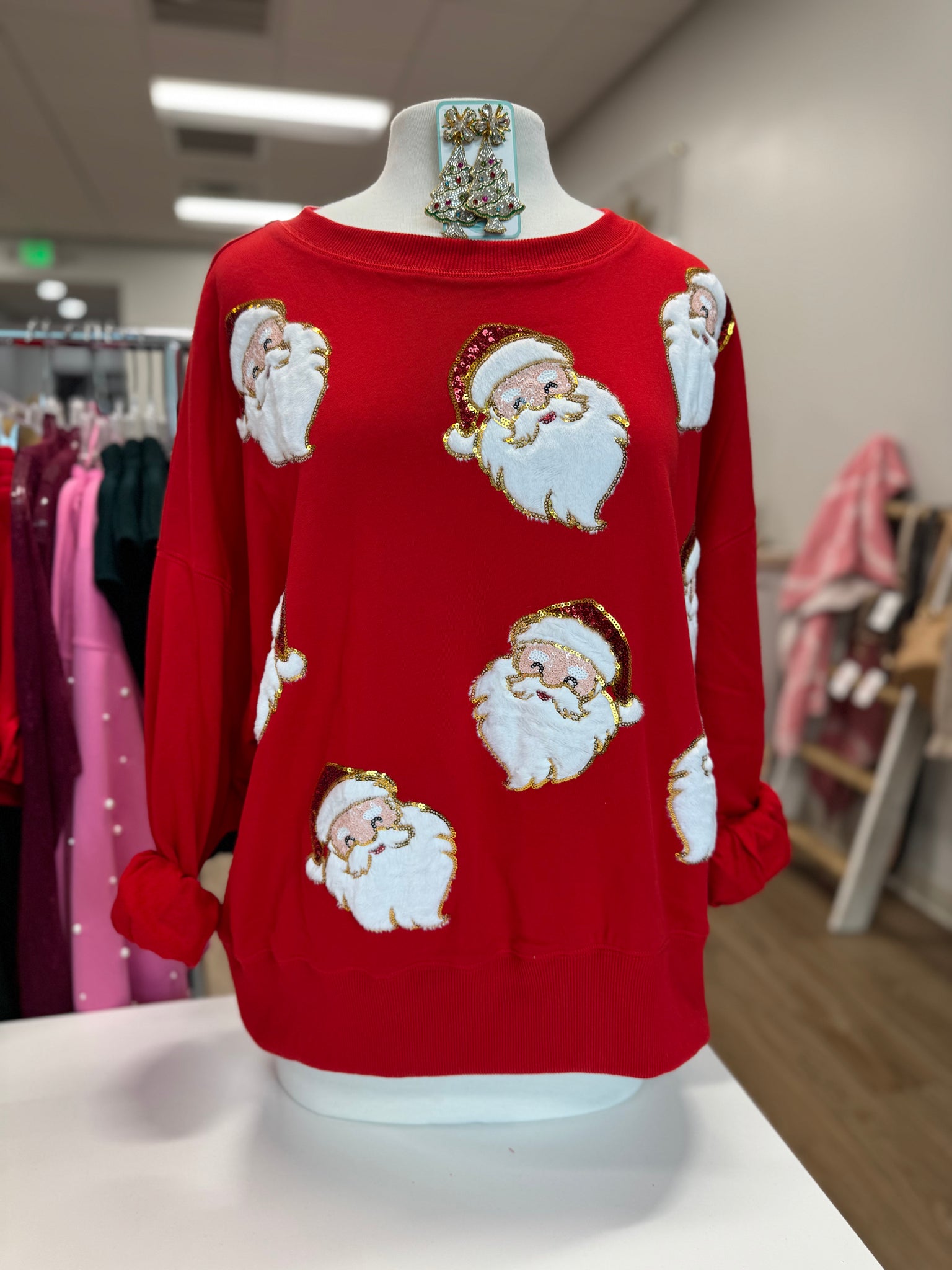 Santa Sequin Embroidered Sweatshirt, Red