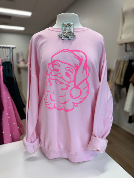 Christmas Santa Puff Ink Sweatshirt, Pink