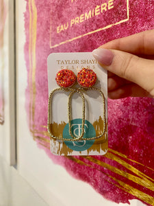 Glitter Top Hoops, Bright Coral