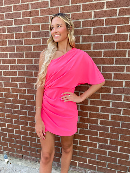 All About The Attention One Shoulder Dress, Pink