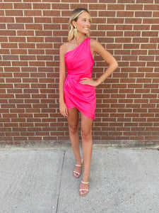 Margot One Shoulder Dress, Hot Pink