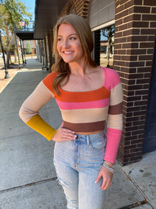 Uptown Girl Stripe Crop Sweater, Multi