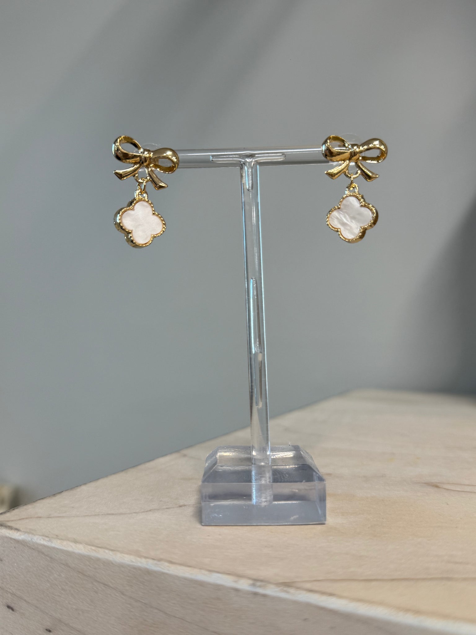 BEST SELLER || Bow & Clover Earrings, White