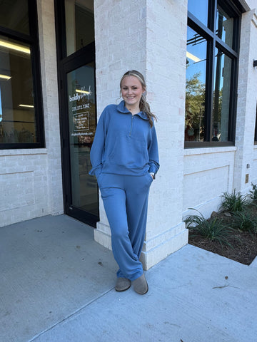 Zoey High Waist Sweatpants, Gray Blue