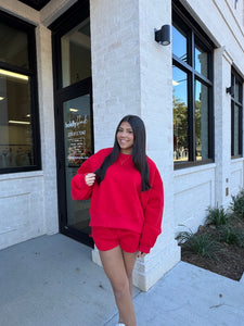 High Waist Sweat Shorts, Red