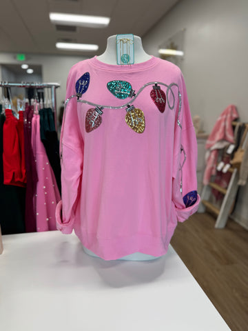 Sequin Ornament Sweatshirt, Pink