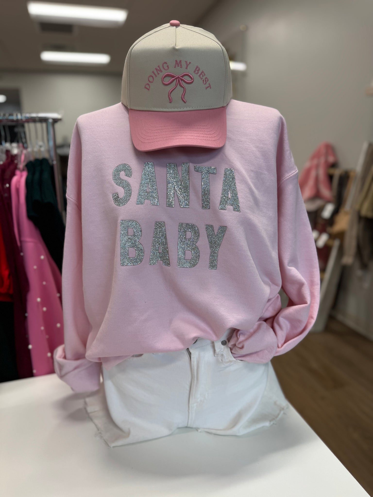 Boujee Santa Sweatshirt, Pink