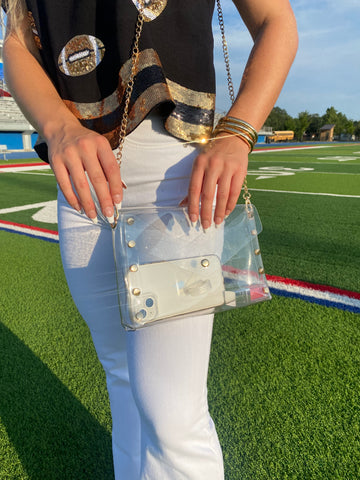 Gameday Ready Purse, Clear with Gold Studs