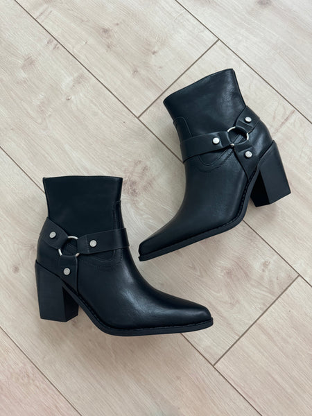 The Jackson Pointed Toe Moto Bootie, Black