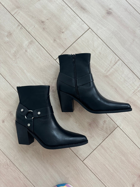 The Jackson Pointed Toe Moto Bootie, Black