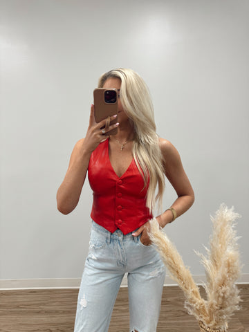 Vegas Leather Vest, Red