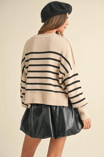 Stripe Sweater Top, Ecru/Black