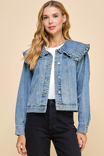 Ruffle Collared Denim Jacket