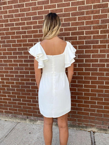Irresistible Charm Double Ruffle Sleeve Dress, White