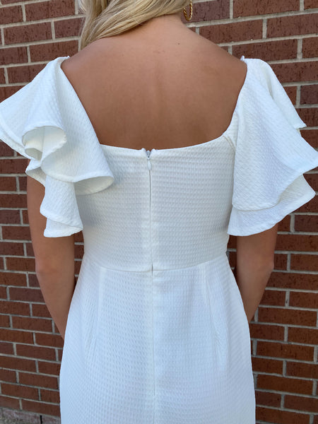 Irresistible Charm Double Ruffle Sleeve Dress, White