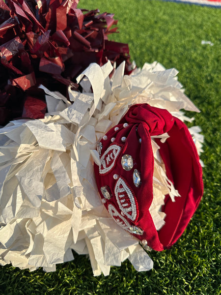 Football Beaded Headband, Maroon/White
