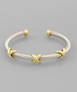 Two Tone X Charm Cable Cuff