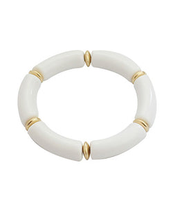 Tube Stretch Bracelet, White/Gold