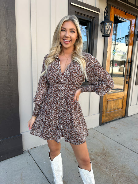 Days Like These Button Front Floral Dress, Brown