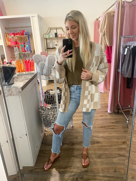 Check Me Out Loose Fit Cardigan, Latte