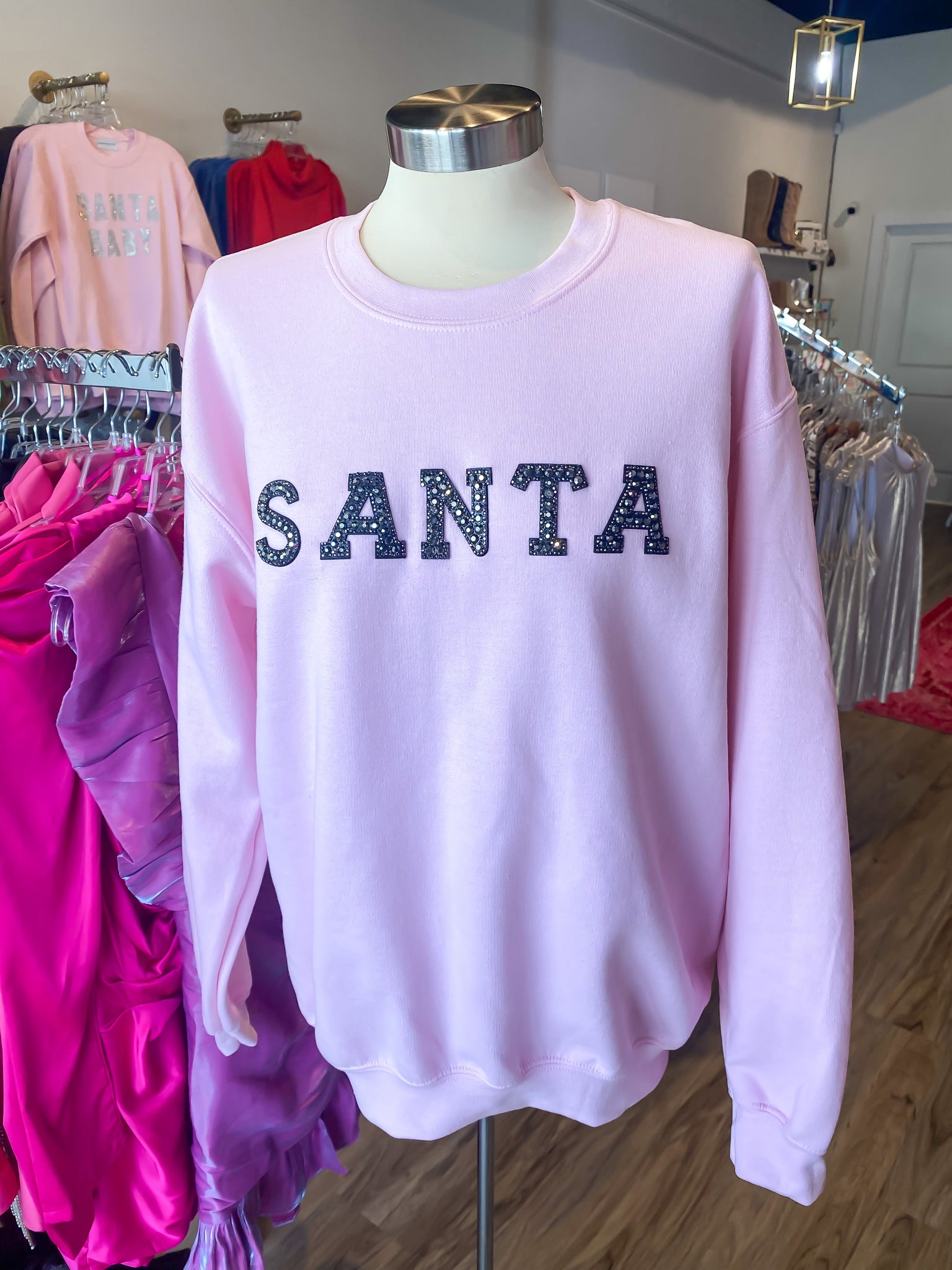 SANTA Black Studded Sweatshirt, Pink