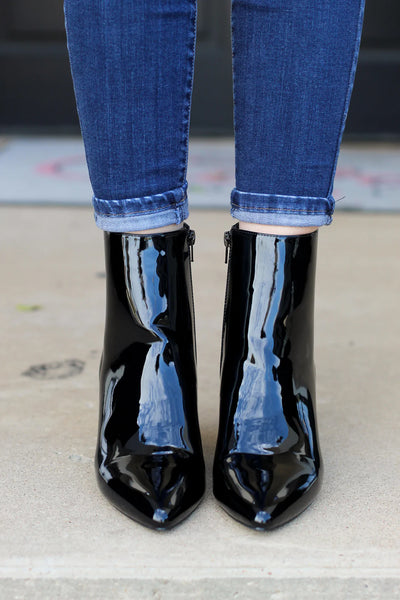 Black Patent Leather Booties