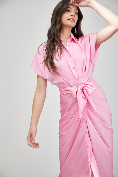 Nothing Lasts Forever Tie Front Midi Dress, Pink