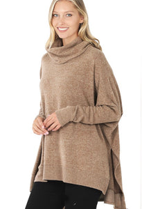 Mocha-Just What You Need Cowl Neck Sweater