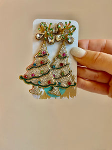 Beaded Colorful Christmas Tree Earrings